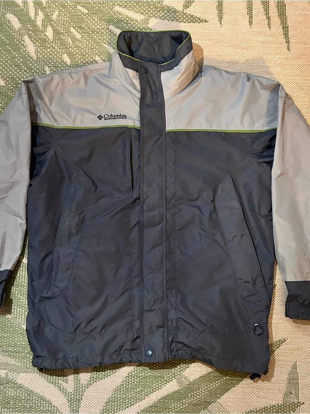 Columbia Men's Dark Gray and Light Gray Interchange Core Jacket with Lime Trim.
